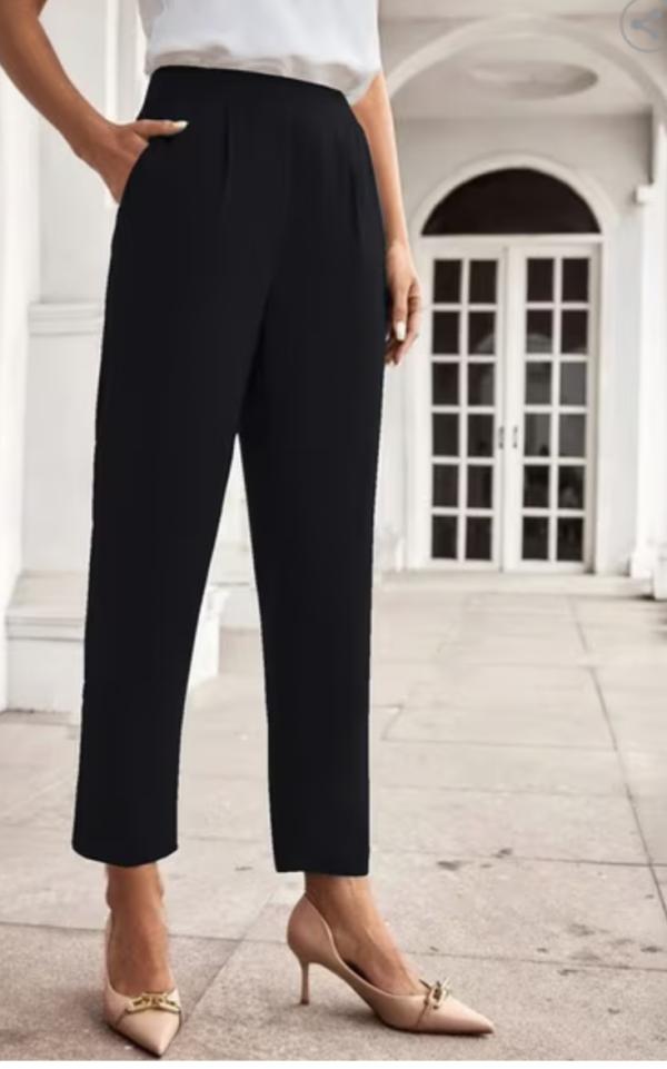 Women Relaxed Fit Trousers with Elasticated Waist - Image 3